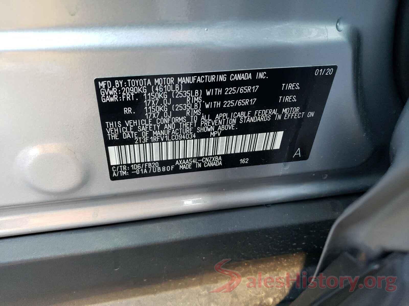 2T3F1RFV1LC094034 2020 TOYOTA RAV4