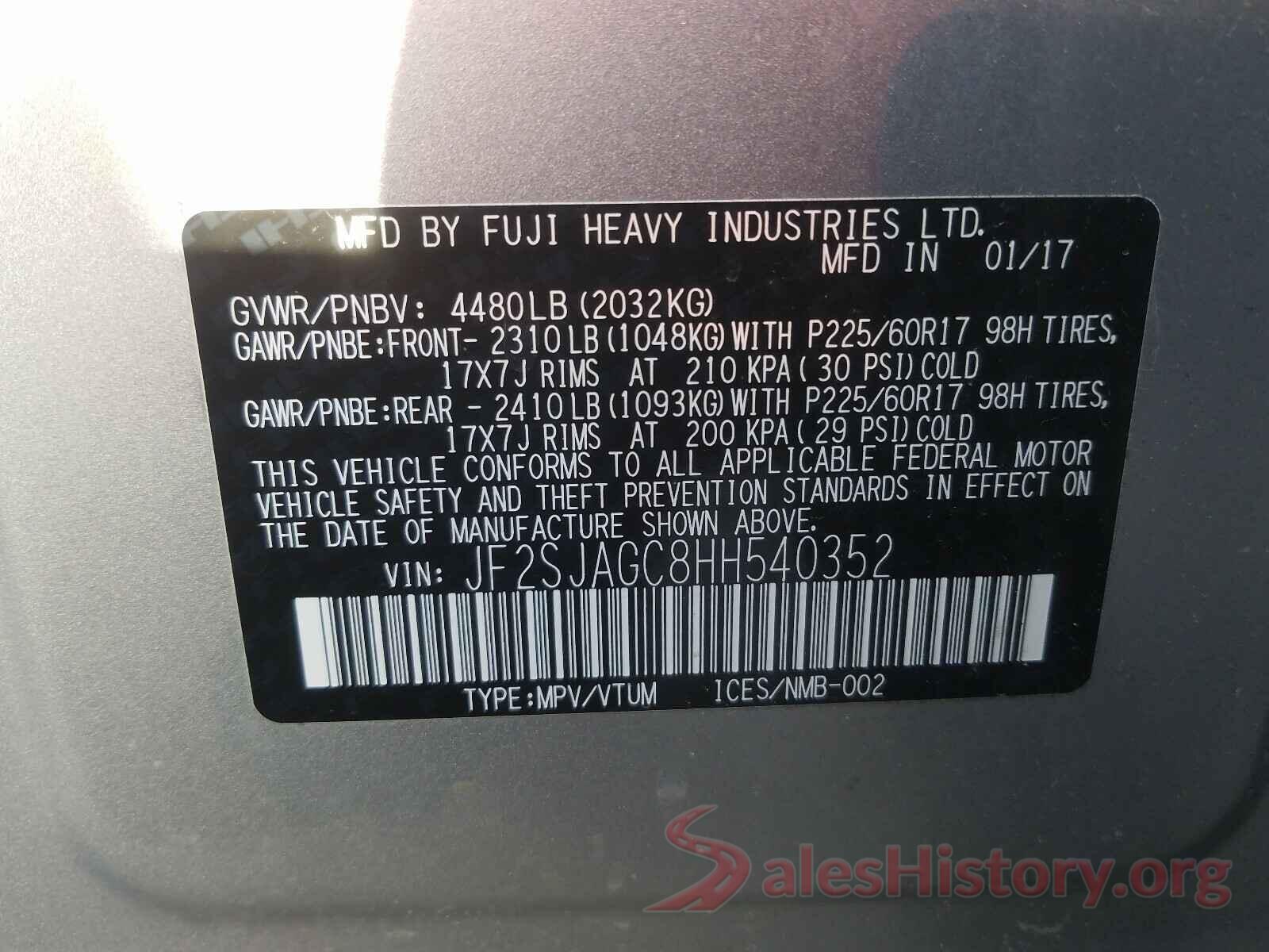 JF2SJAGC8HH540352 2017 SUBARU FORESTER