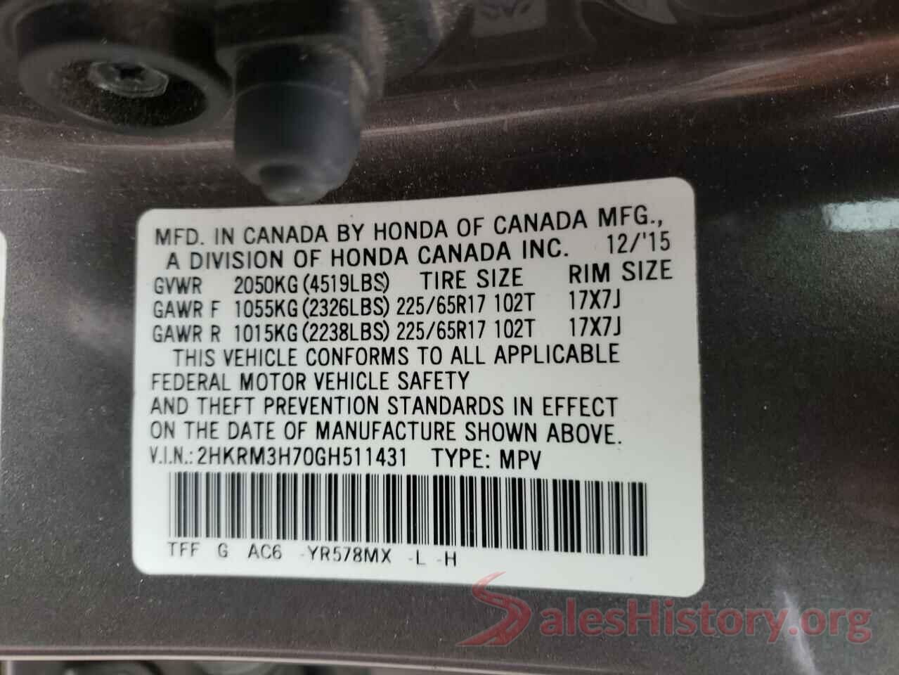 2HKRM3H70GH511431 2016 HONDA CRV