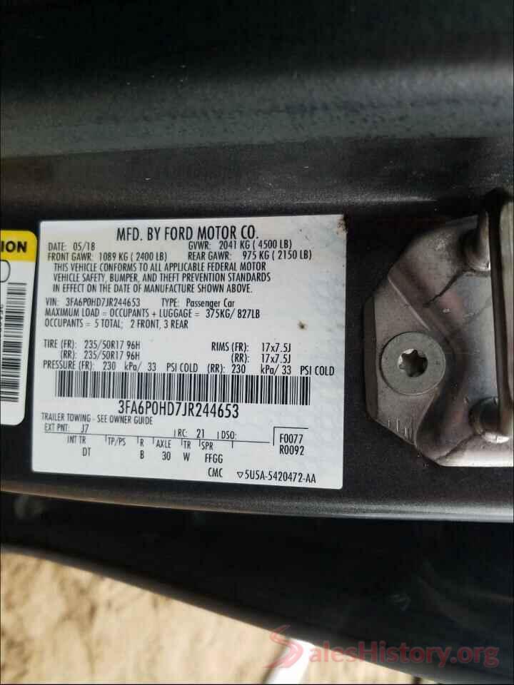 3FA6P0HD7JR244653 2018 FORD FUSION