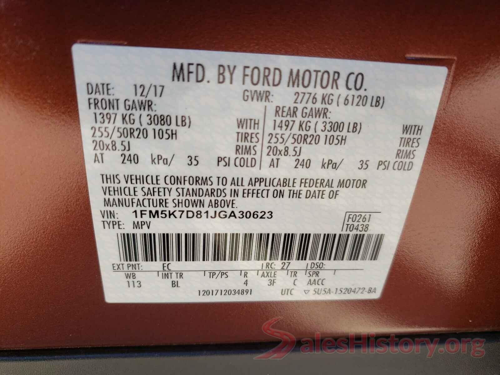 1FM5K7D81JGA30623 2018 FORD EXPLORER