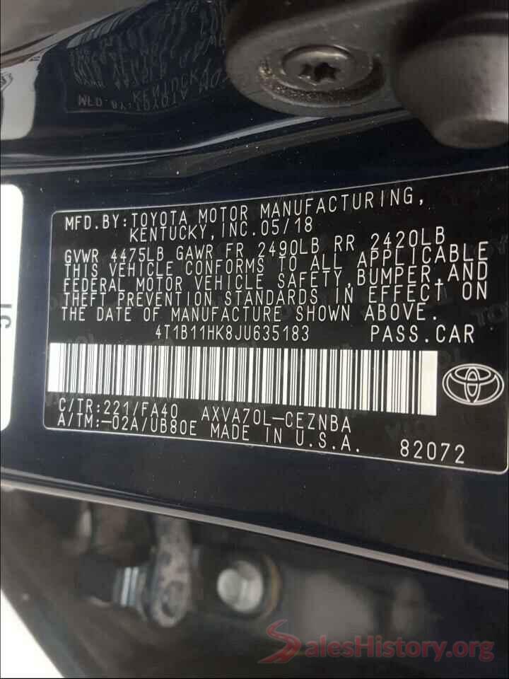 4T1B11HK8JU635183 2018 TOYOTA CAMRY