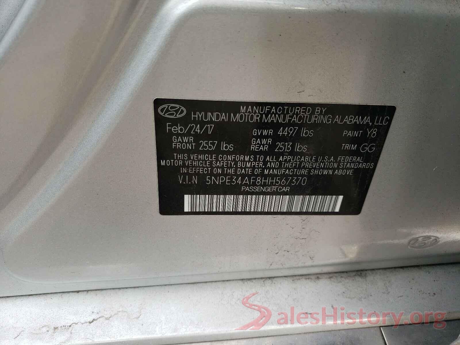 5NPE34AF8HH567370 2017 HYUNDAI SONATA