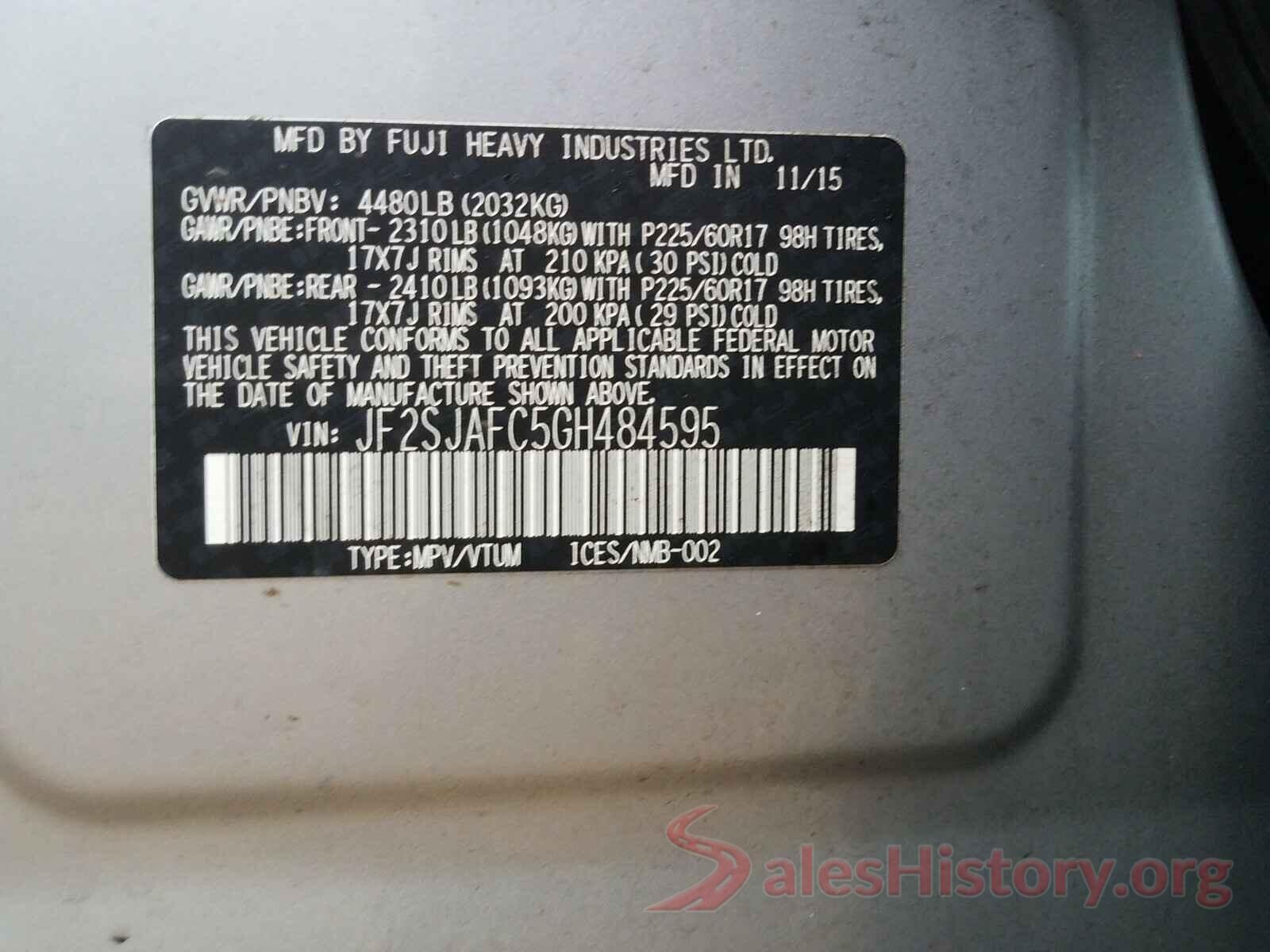 JF2SJAFC5GH484595 2016 SUBARU FORESTER