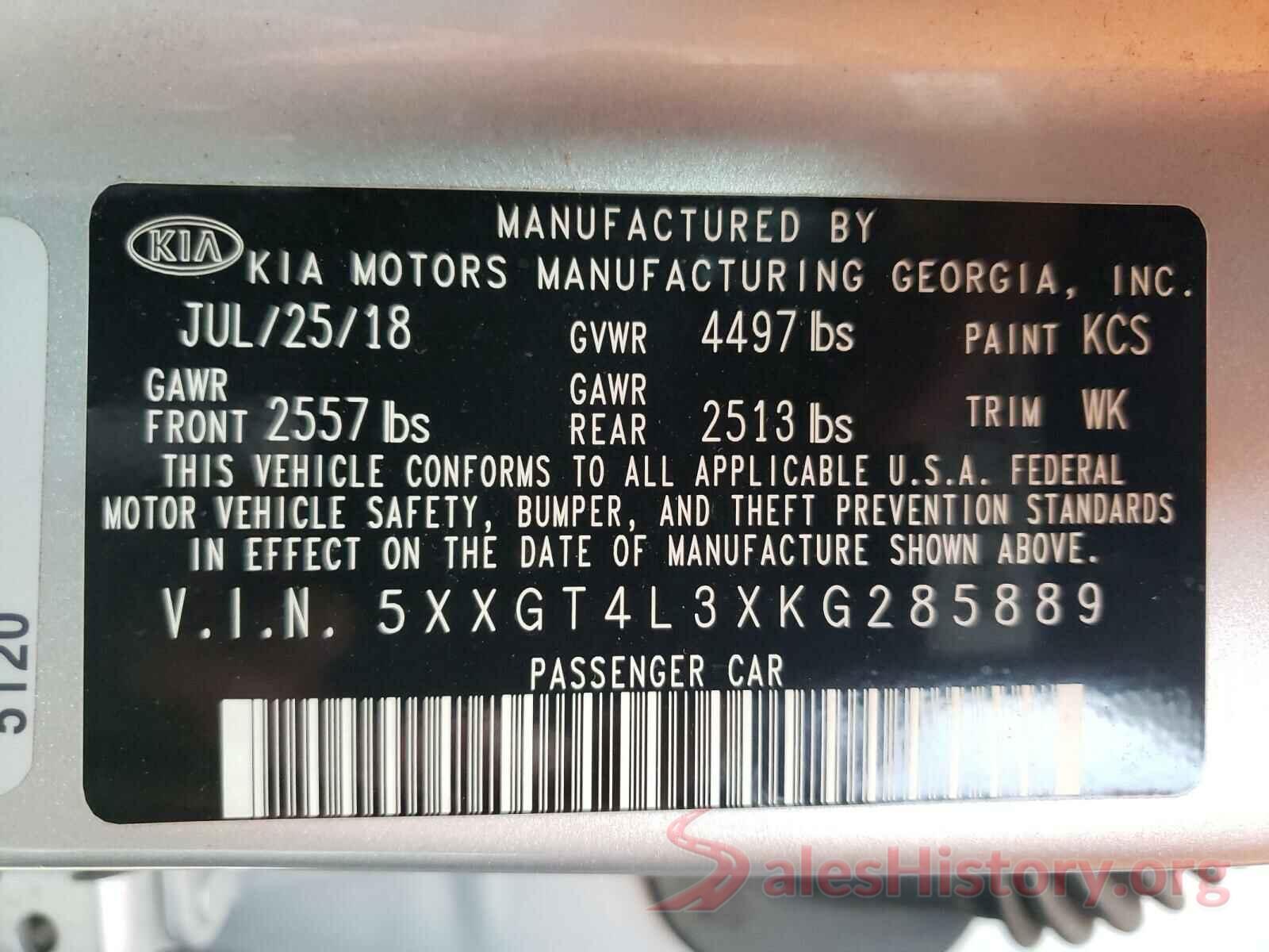 5XXGT4L3XKG285889 2019 KIA OPTIMA