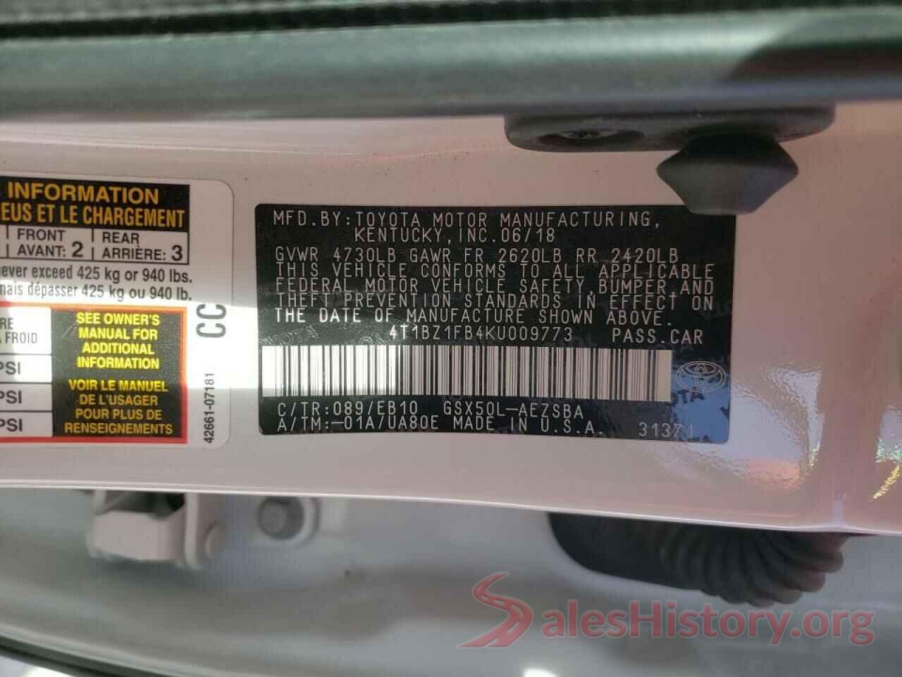 4T1BZ1FB4KU009773 2019 TOYOTA AVALON