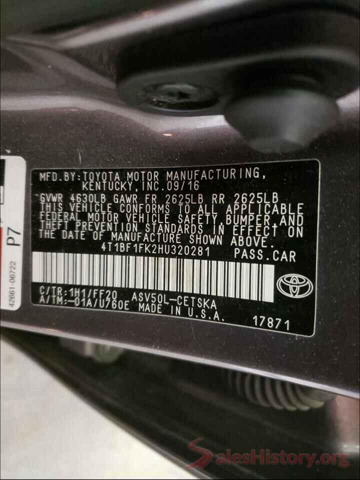 4T1BF1FK2HU320281 2017 TOYOTA CAMRY