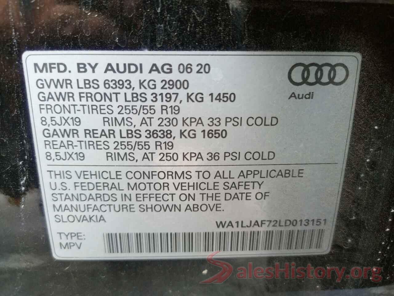 WA1LJAF72LD013151 2020 AUDI Q7