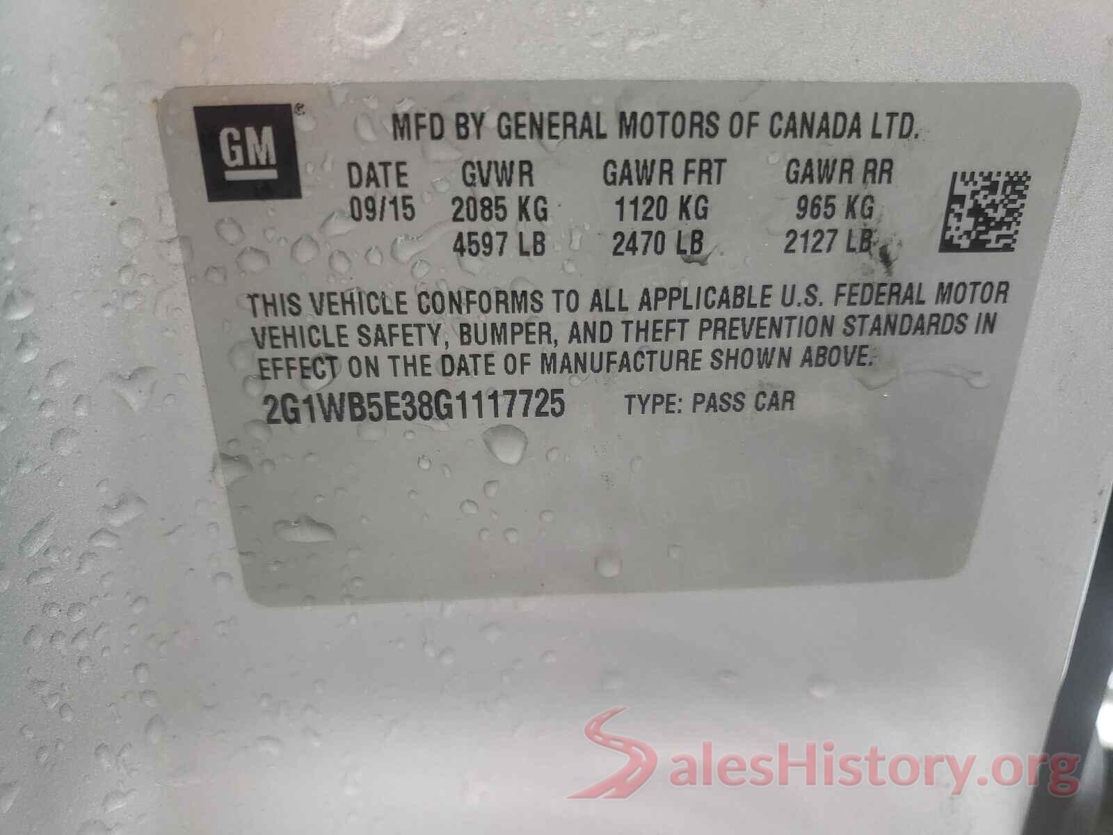 2G1WB5E38G1117725 2016 CHEVROLET IMPALA