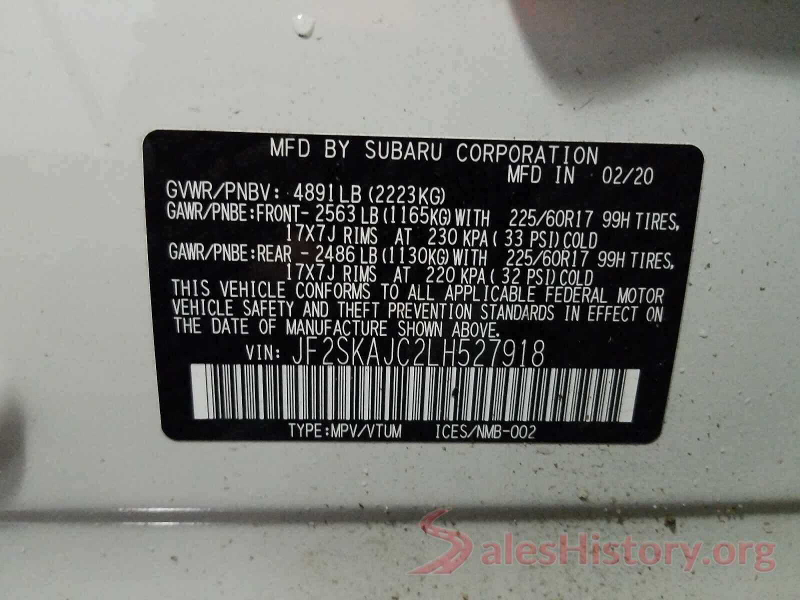 JF2SKAJC2LH527918 2020 SUBARU FORESTER