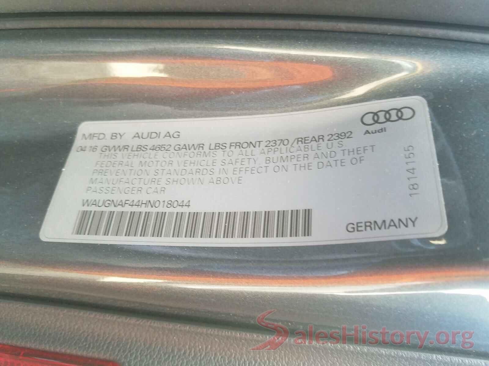 WAUGNAF44HN018044 2017 AUDI A4