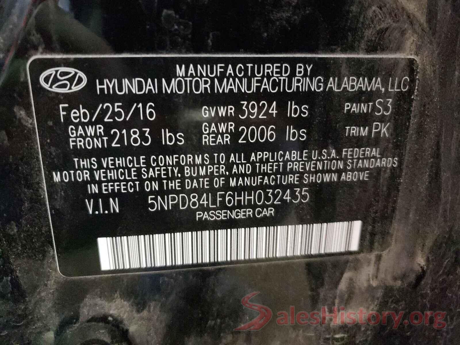 5NPD84LF6HH032435 2017 HYUNDAI ELANTRA