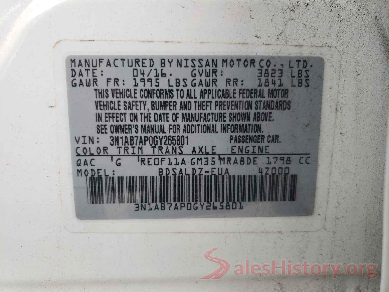 3N1AB7AP0GY265801 2016 NISSAN SENTRA