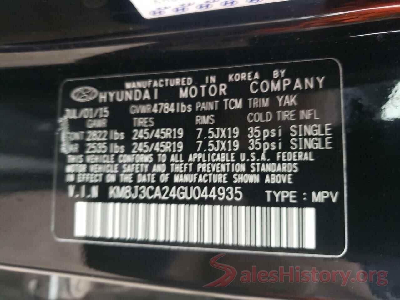 KM8J3CA24GU044935 2016 HYUNDAI TUCSON