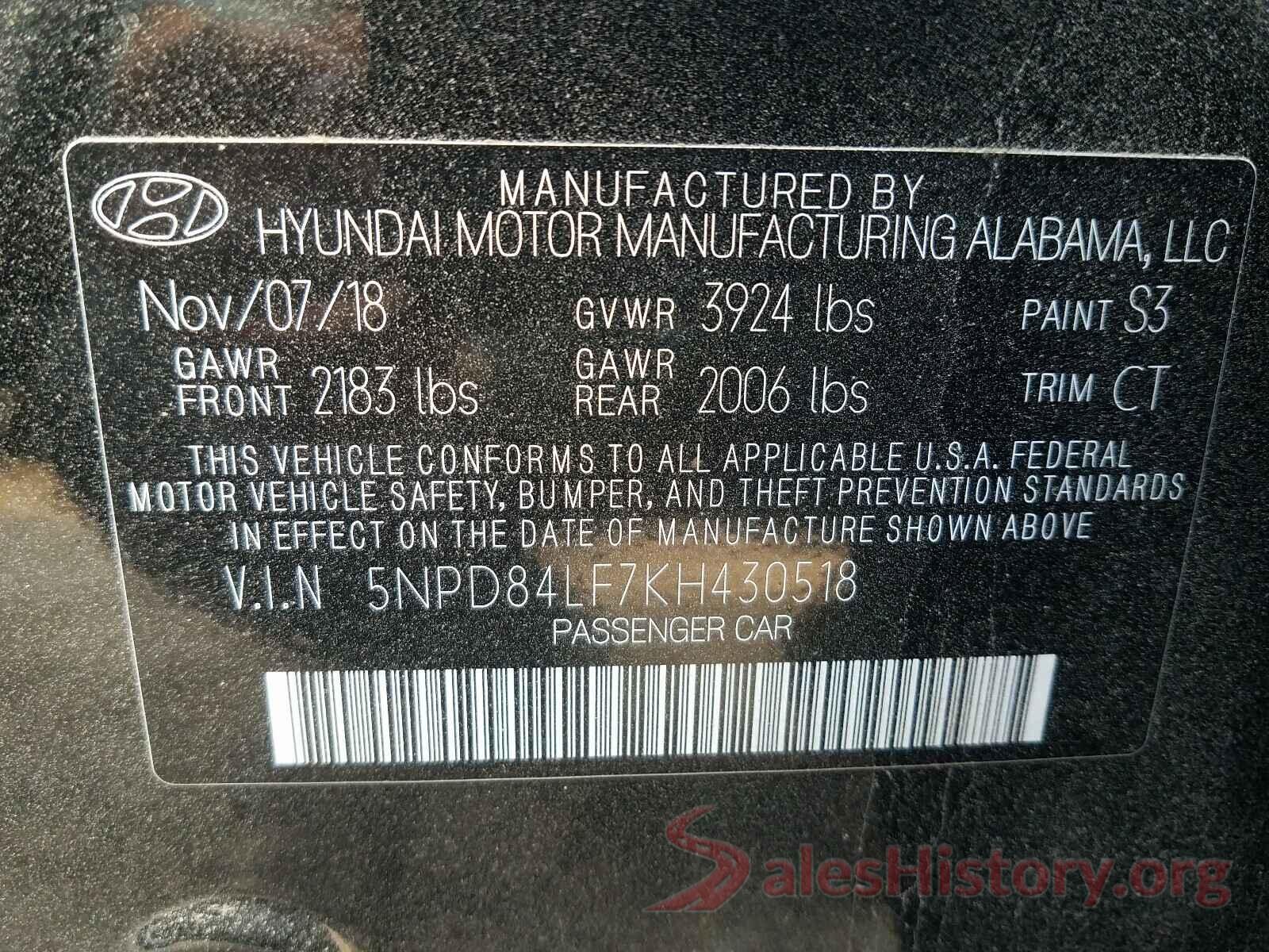 5NPD84LF7KH430518 2019 HYUNDAI ELANTRA