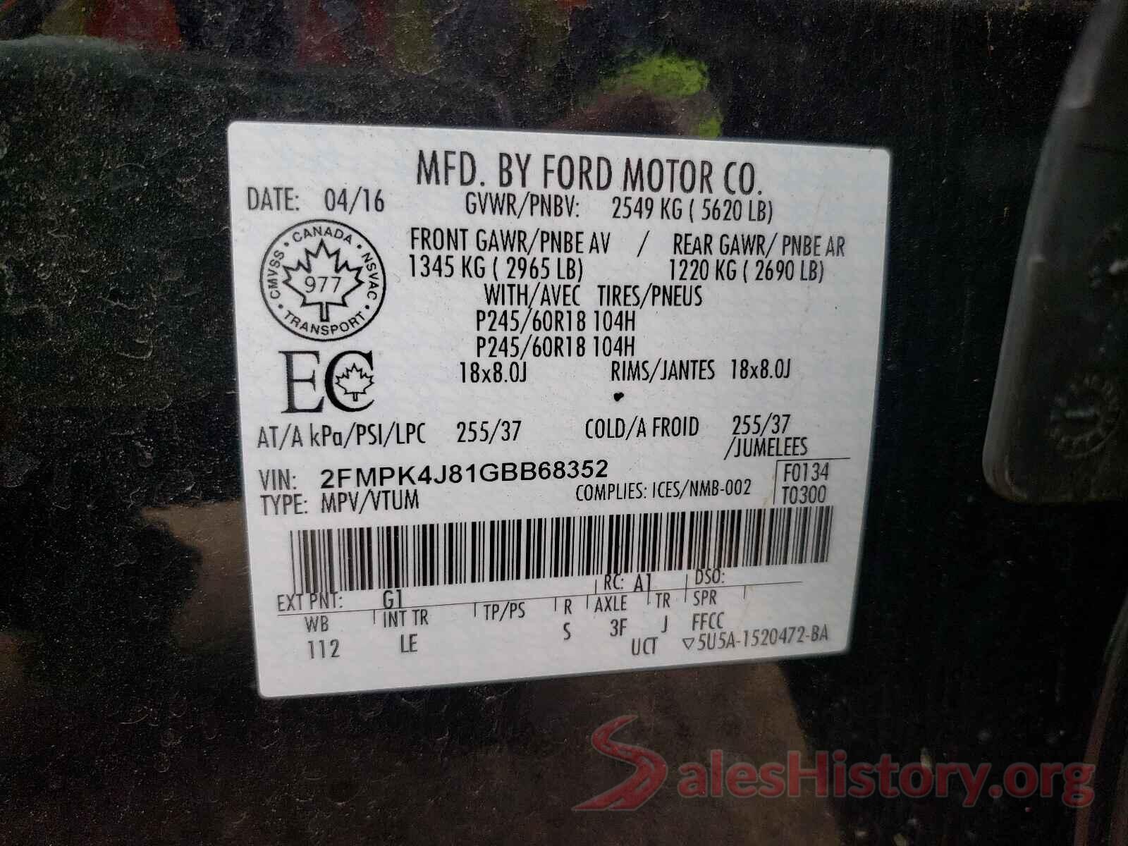 2FMPK4J81GBB68352 2016 FORD EDGE