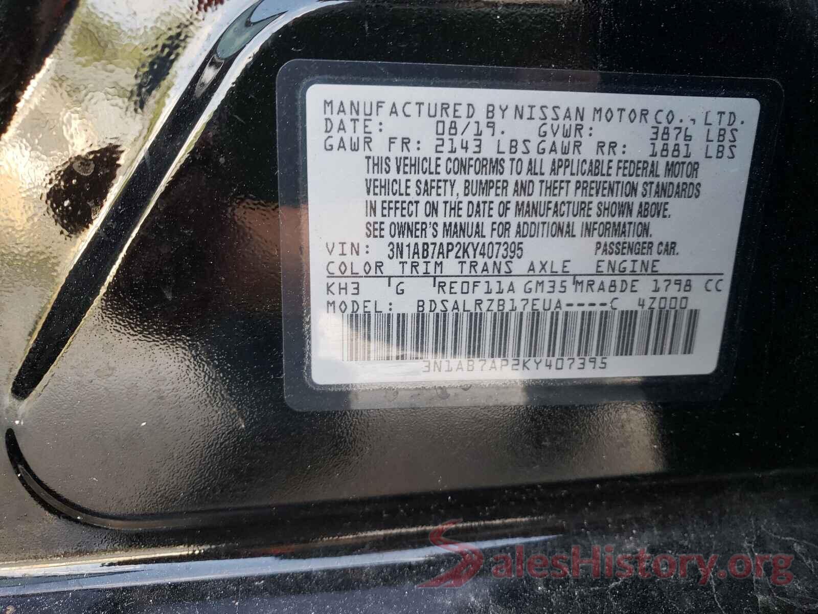 3N1AB7AP2KY407395 2019 NISSAN SENTRA