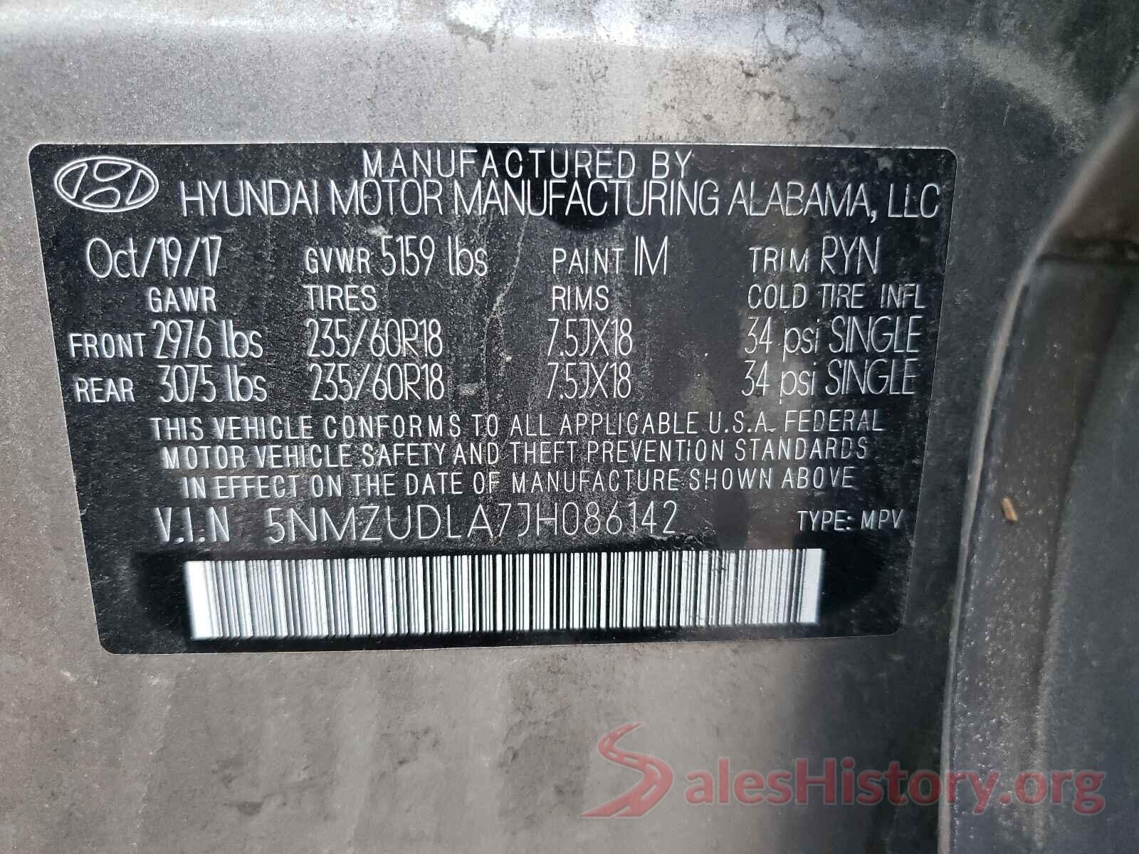 5NMZUDLA7JH086142 2018 HYUNDAI SANTA FE