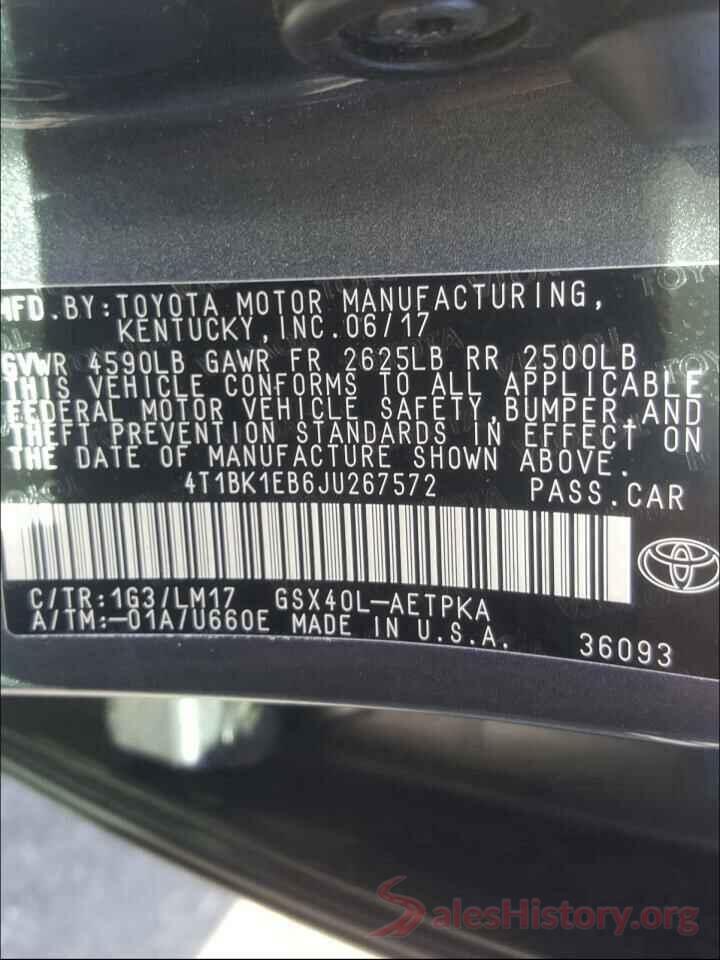 4T1BK1EB6JU267572 2018 TOYOTA AVALON