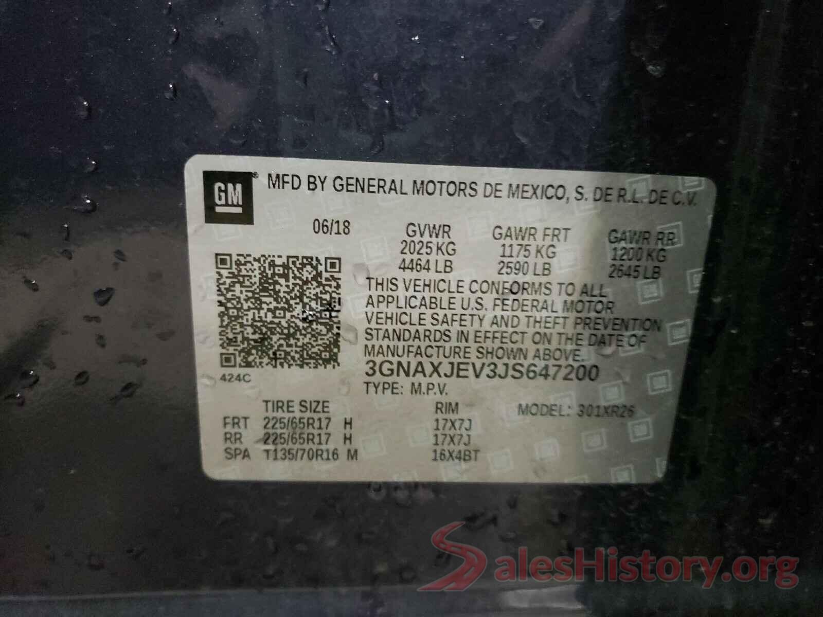 3GNAXJEV3JS647200 2018 CHEVROLET EQUINOX