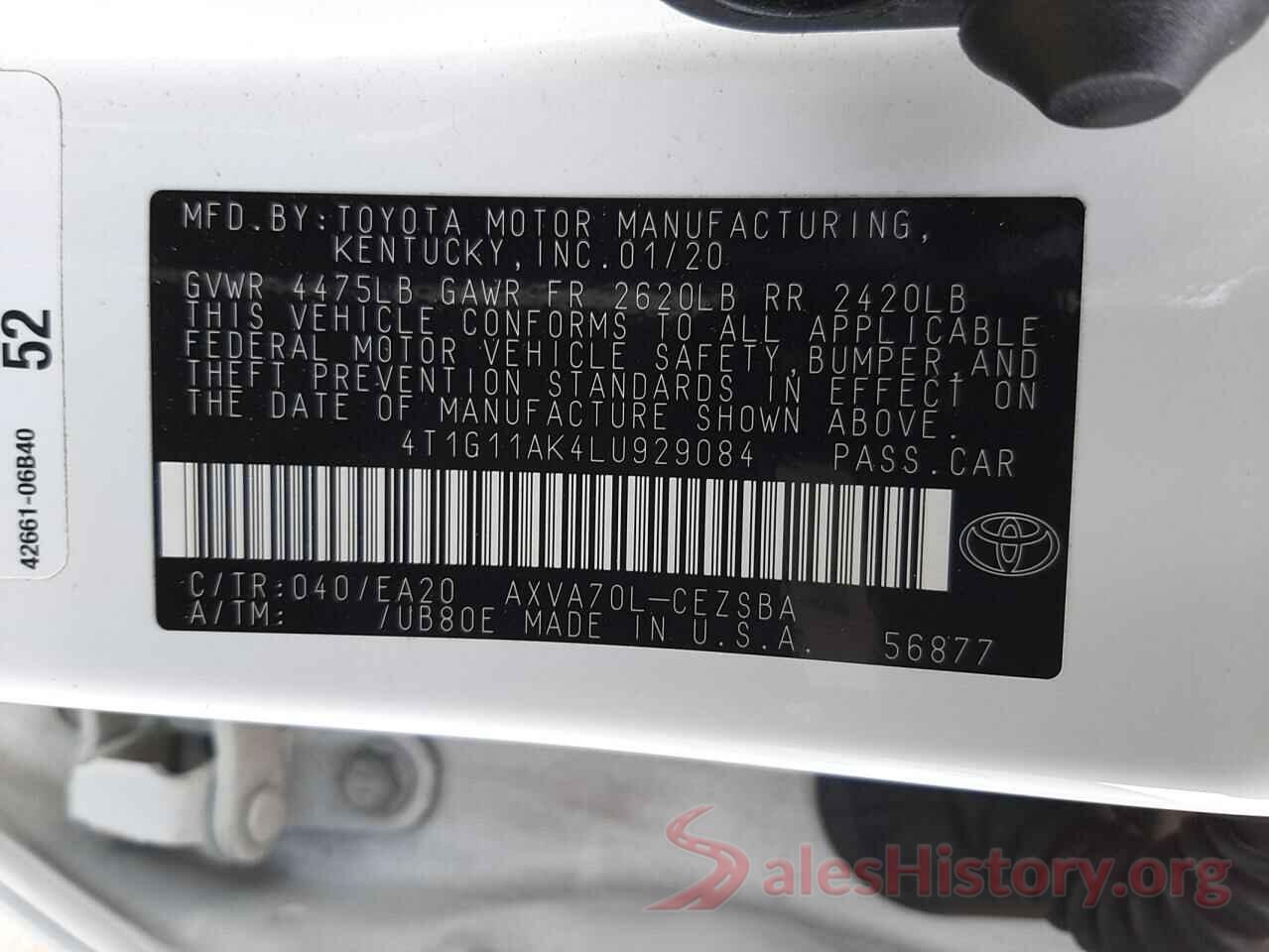 4T1G11AK4LU929084 2020 TOYOTA CAMRY