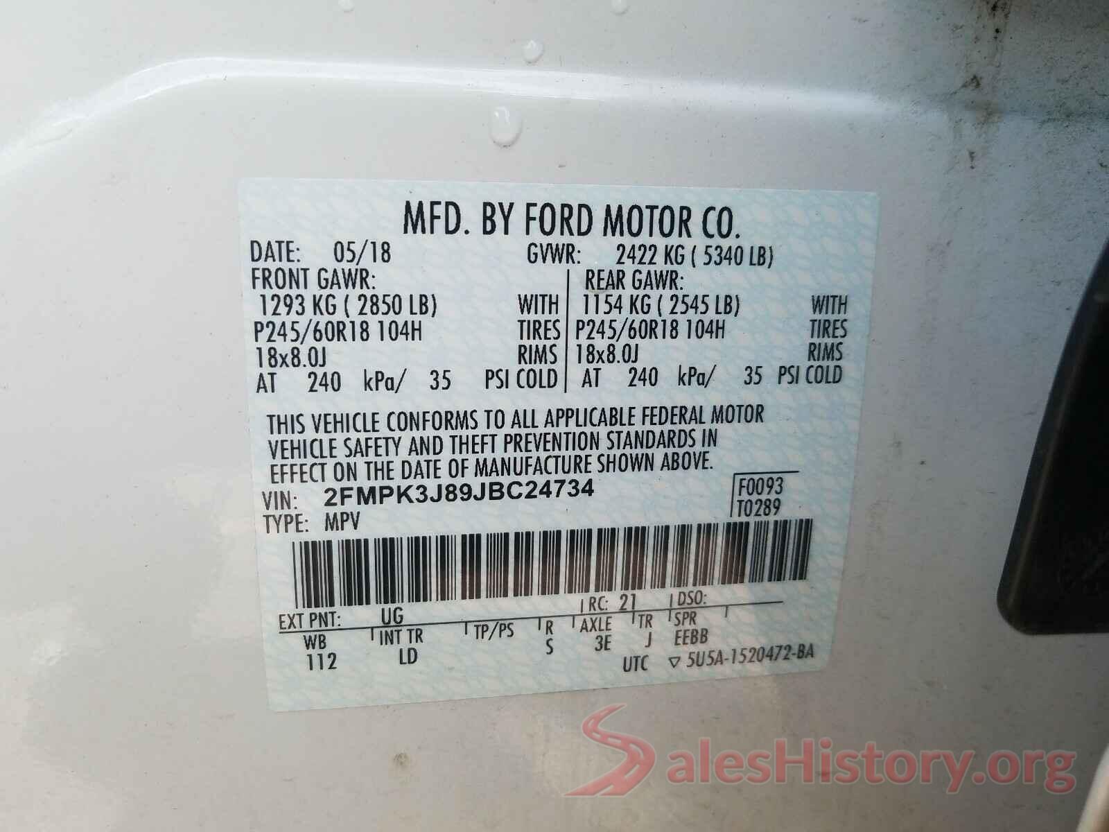 2FMPK3J89JBC24734 2018 FORD EDGE