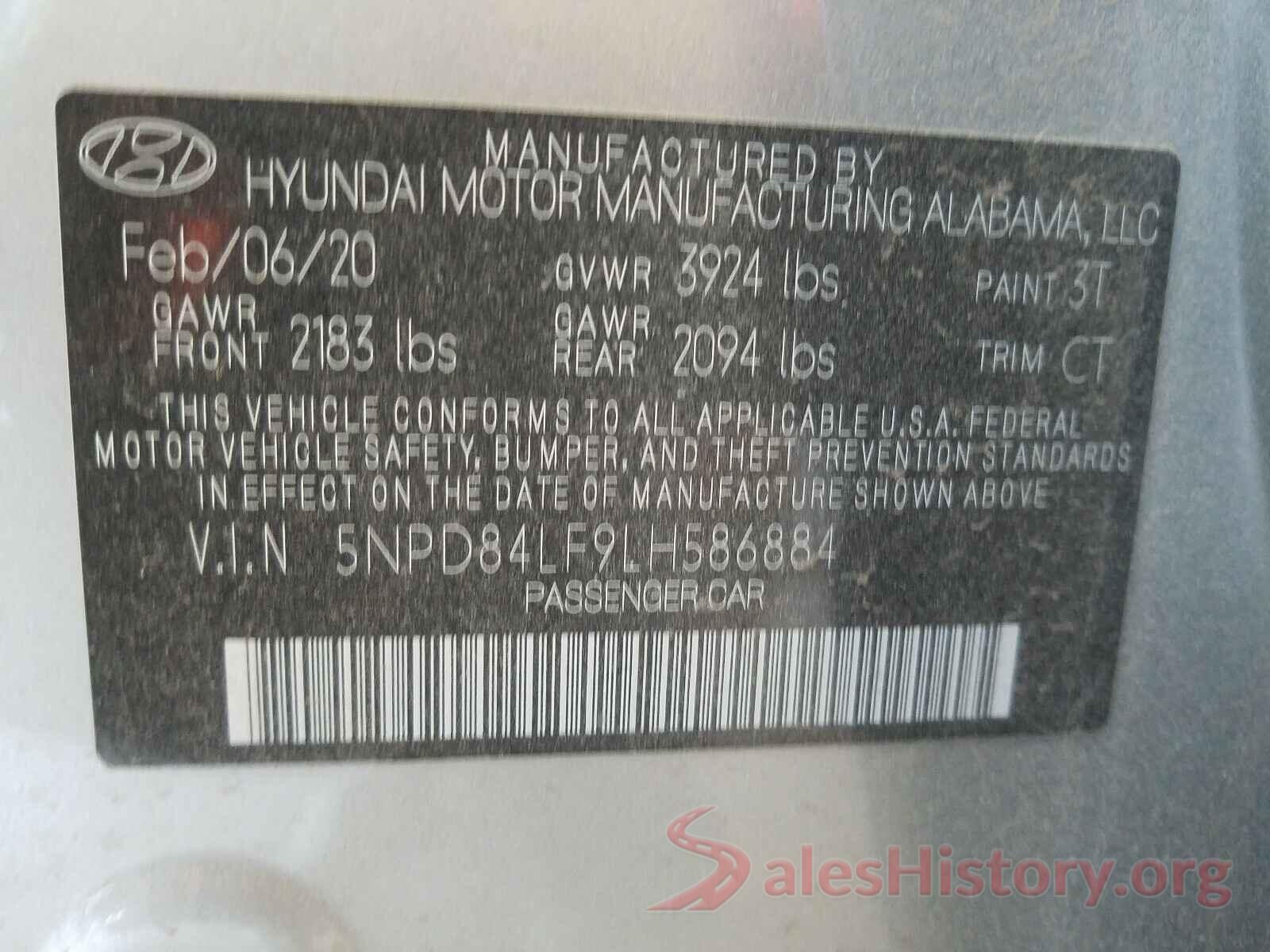 5NPD84LF9LH586884 2020 HYUNDAI ELANTRA