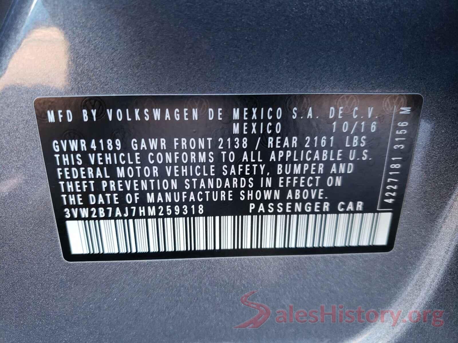 3VW2B7AJ7HM259318 2017 VOLKSWAGEN JETTA