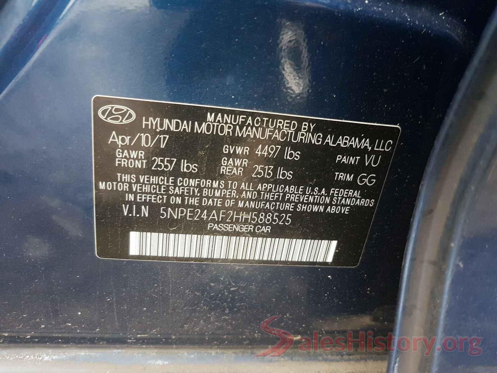 5NPE24AF2HH588525 2017 HYUNDAI SONATA