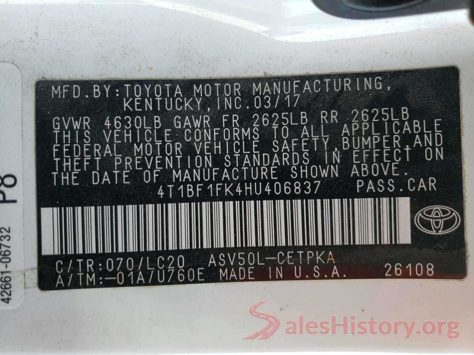 4T1BF1FK4HU406837 2017 TOYOTA CAMRY