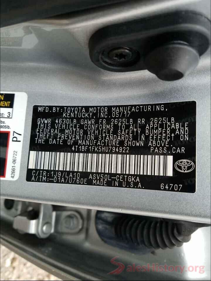 4T1BF1FK5HU794922 2017 TOYOTA CAMRY