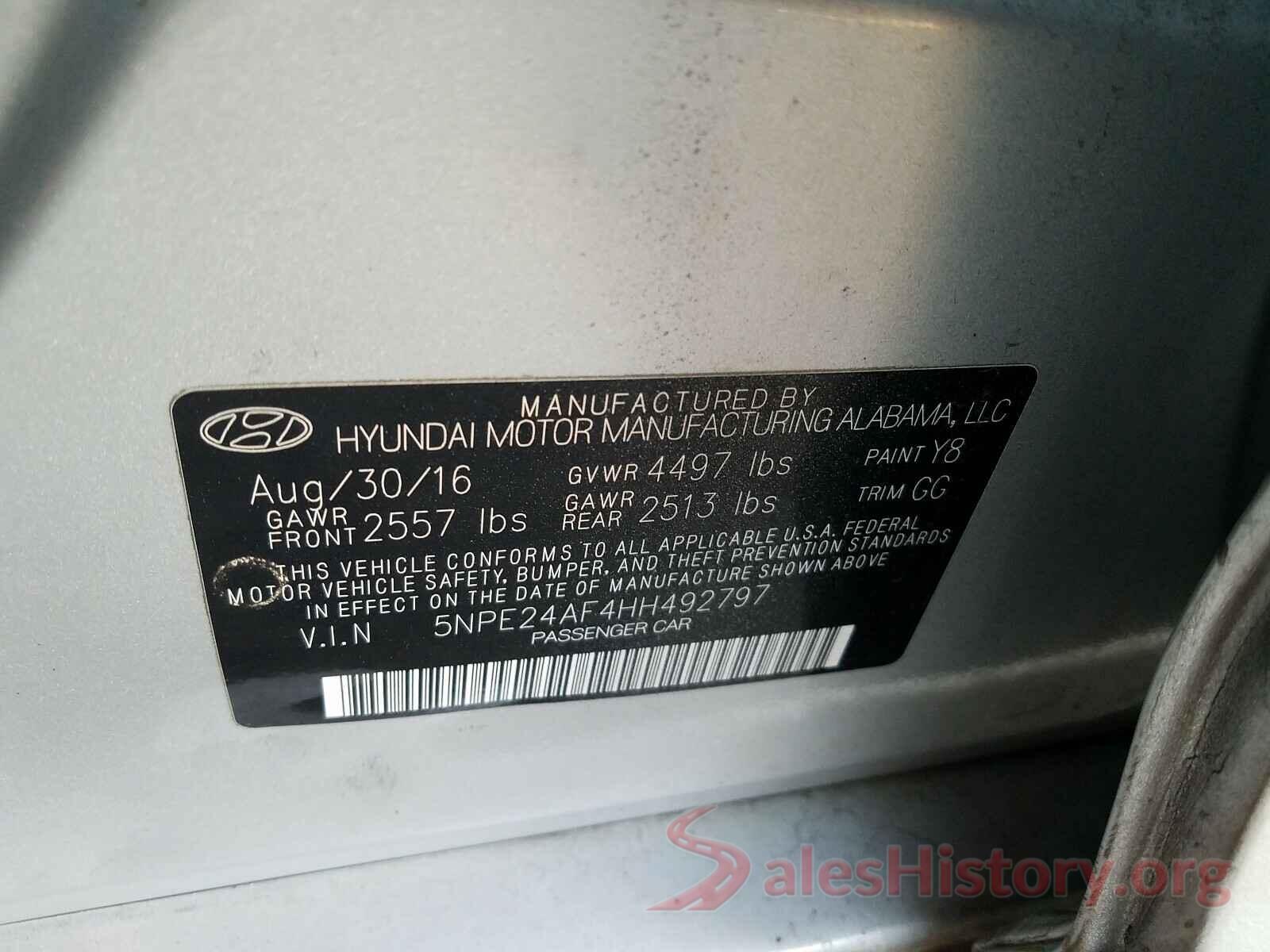 5NPE24AF4HH492797 2017 HYUNDAI SONATA