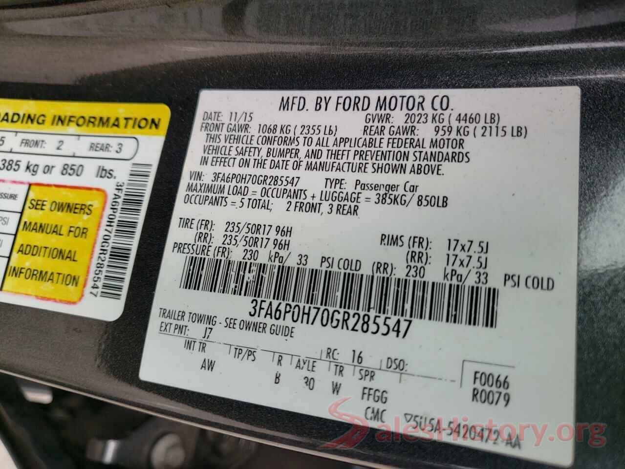 3FA6P0H70GR285547 2016 FORD FUSION