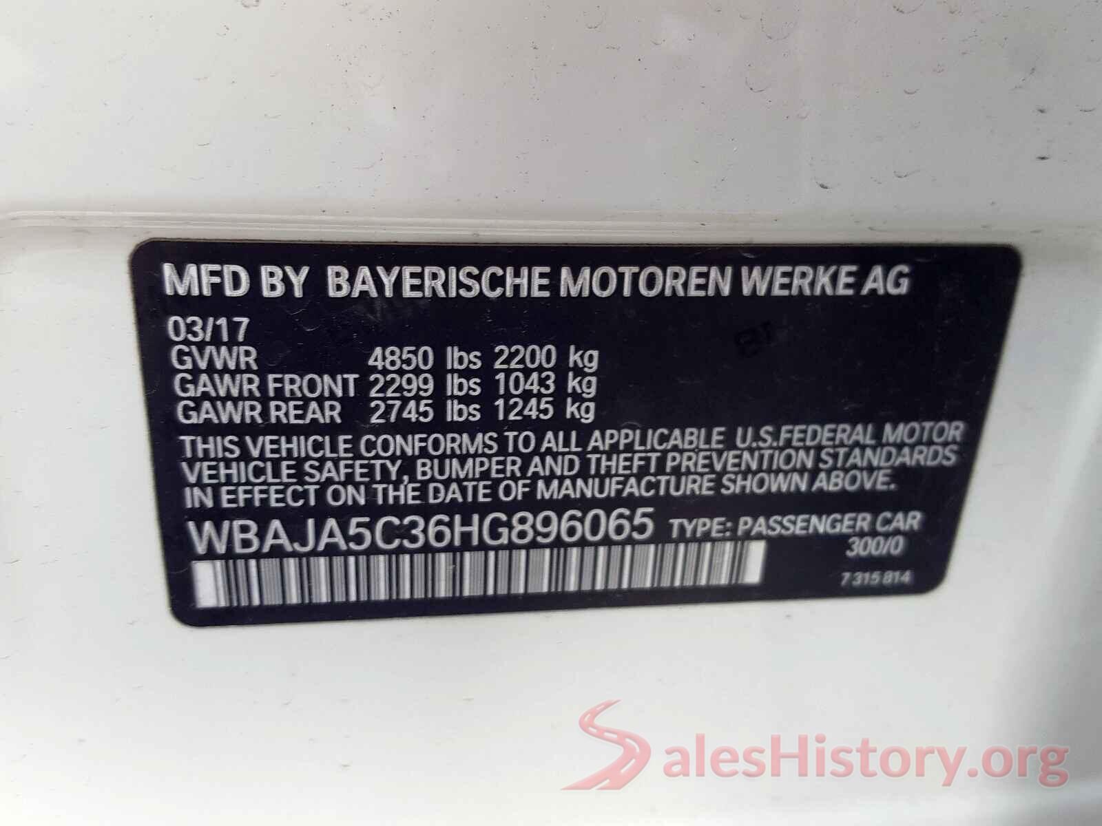 WBAJA5C36HG896065 2017 BMW 5 SERIES