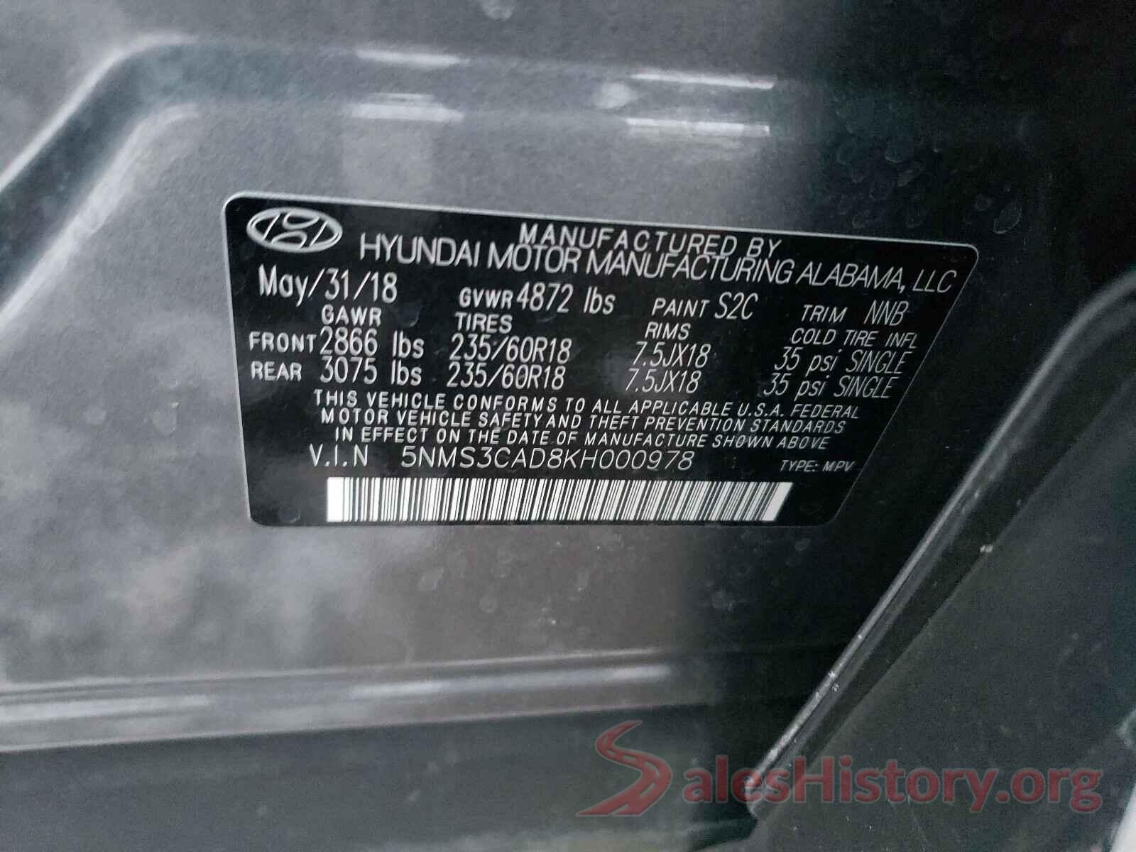 5NMS3CAD8KH000978 2019 HYUNDAI SANTA FE