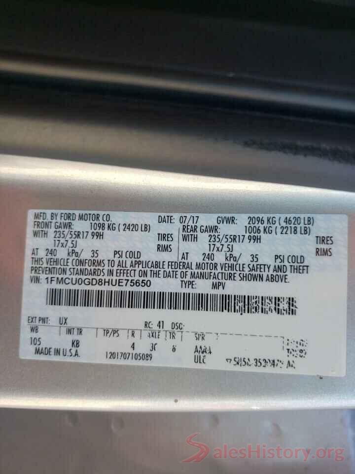 1FMCU0GD8HUE75650 2017 FORD ESCAPE