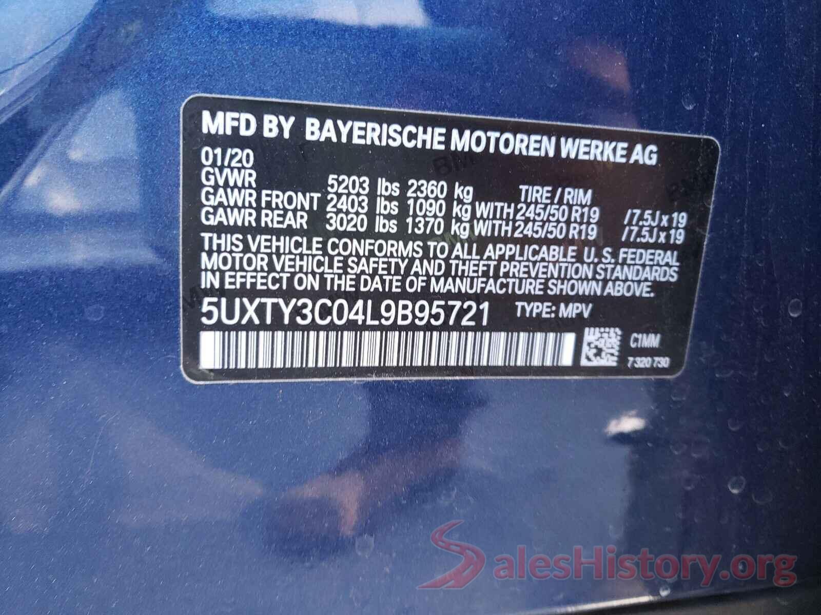 5UXTY3C04L9B95721 2020 BMW X3