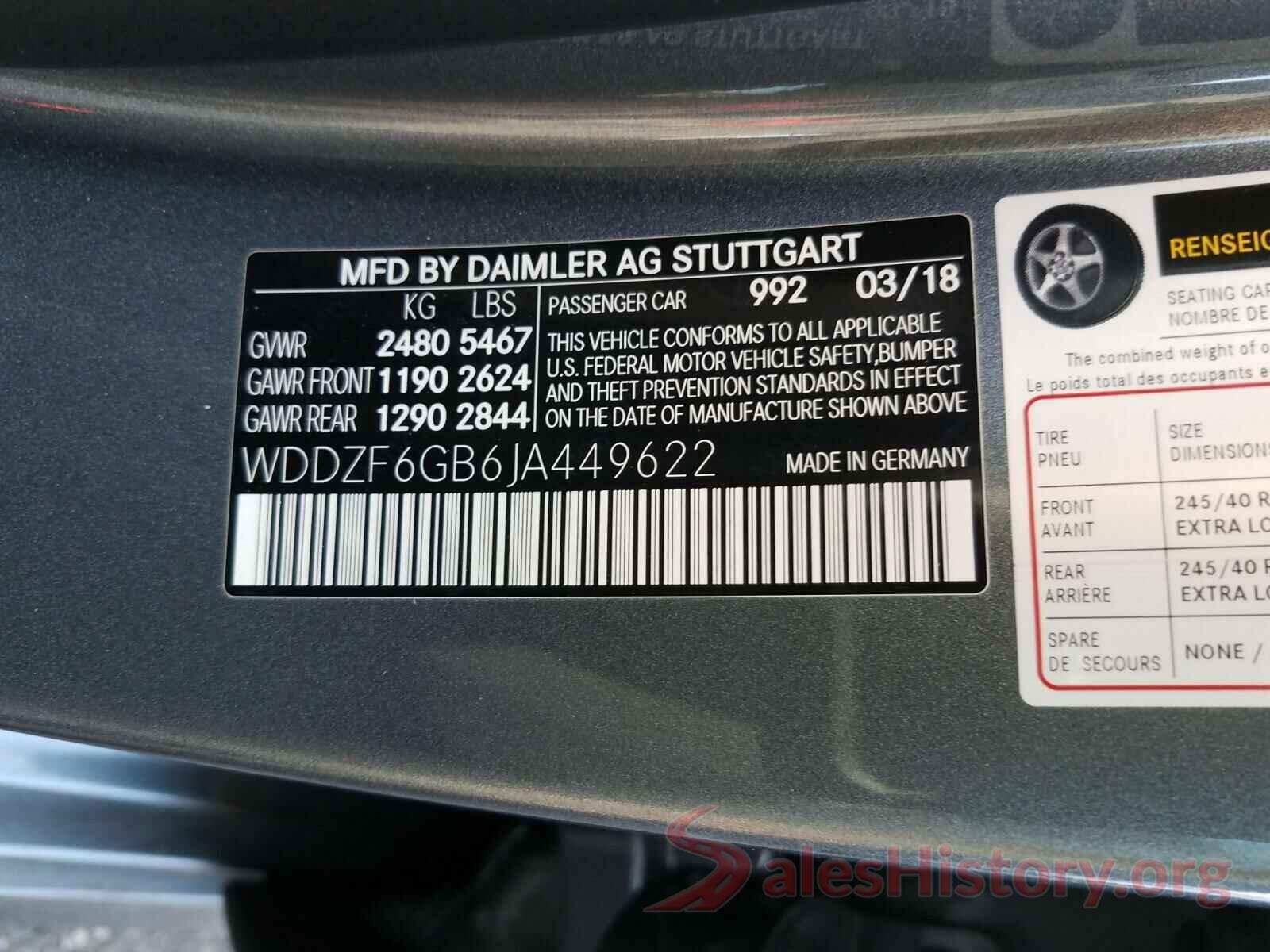 WDDZF6GB6JA449622 2018 MERCEDES-BENZ E CLASS