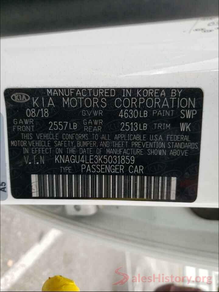 KNAGU4LE3K5031859 2019 KIA OPTIMA