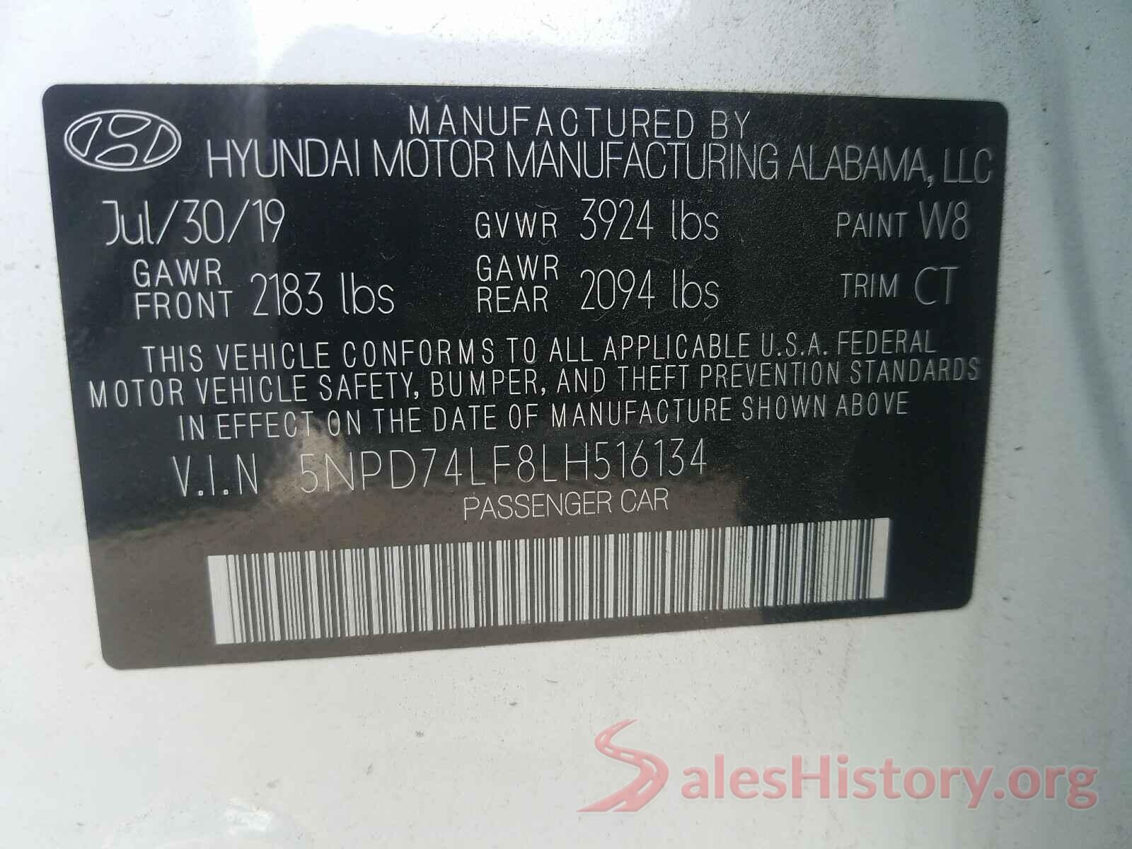 5NPD74LF8LH516134 2020 HYUNDAI ELANTRA