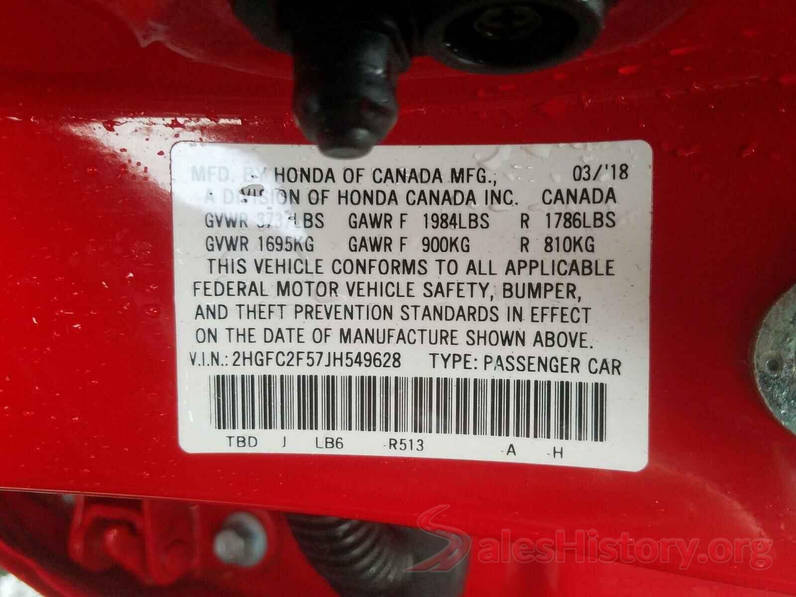 2HGFC2F57JH549628 2018 HONDA CIVIC