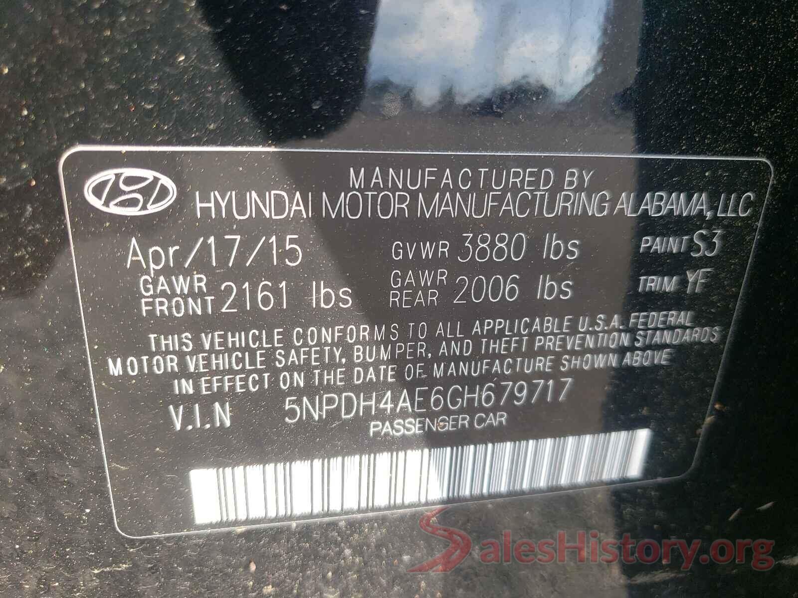 5NPDH4AE6GH679717 2016 HYUNDAI ELANTRA