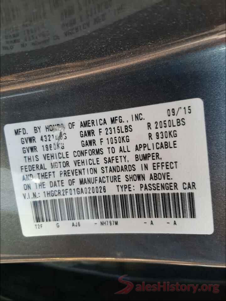 1HGCR2F01GA020026 2016 HONDA ACCORD