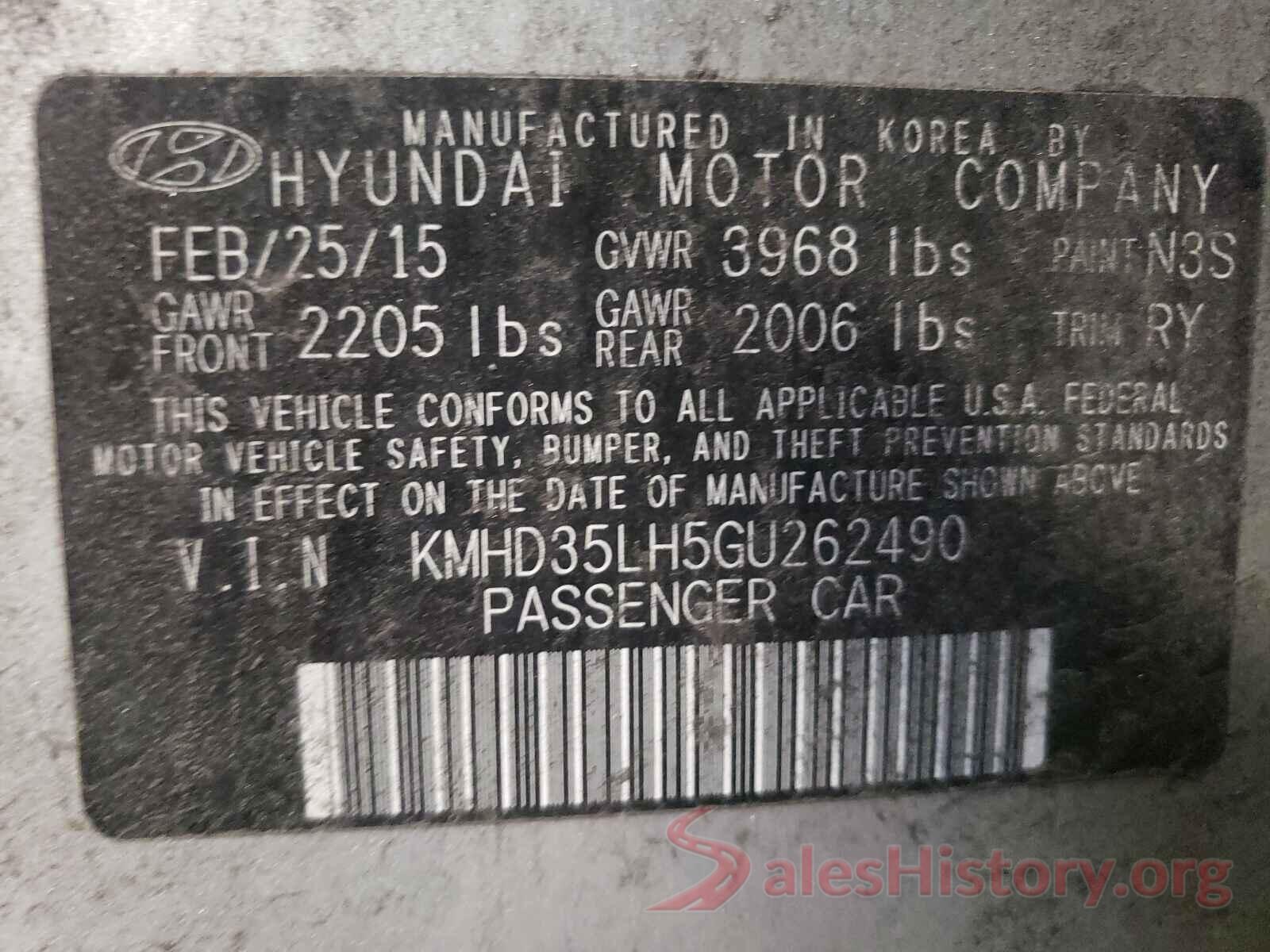 KMHD35LH5GU262490 2016 HYUNDAI ELANTRA