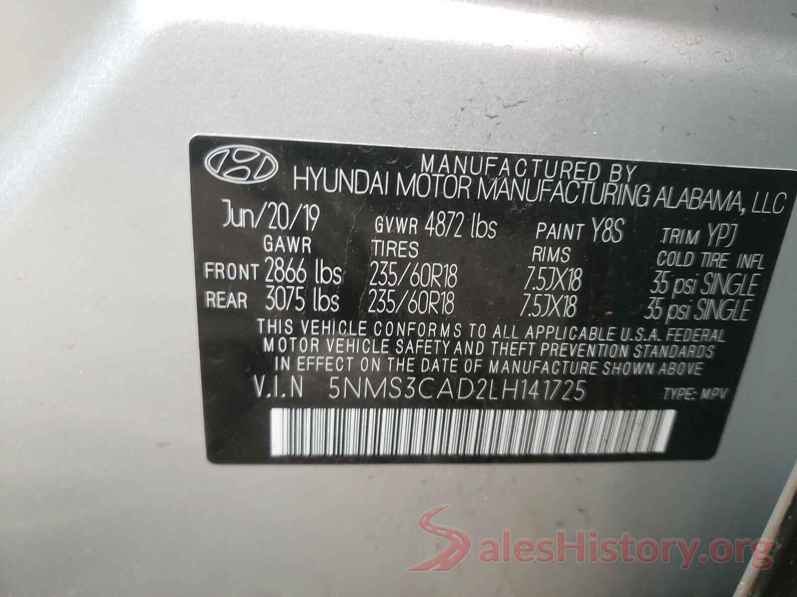 5NMS3CAD2LH141725 2020 HYUNDAI SANTA FE