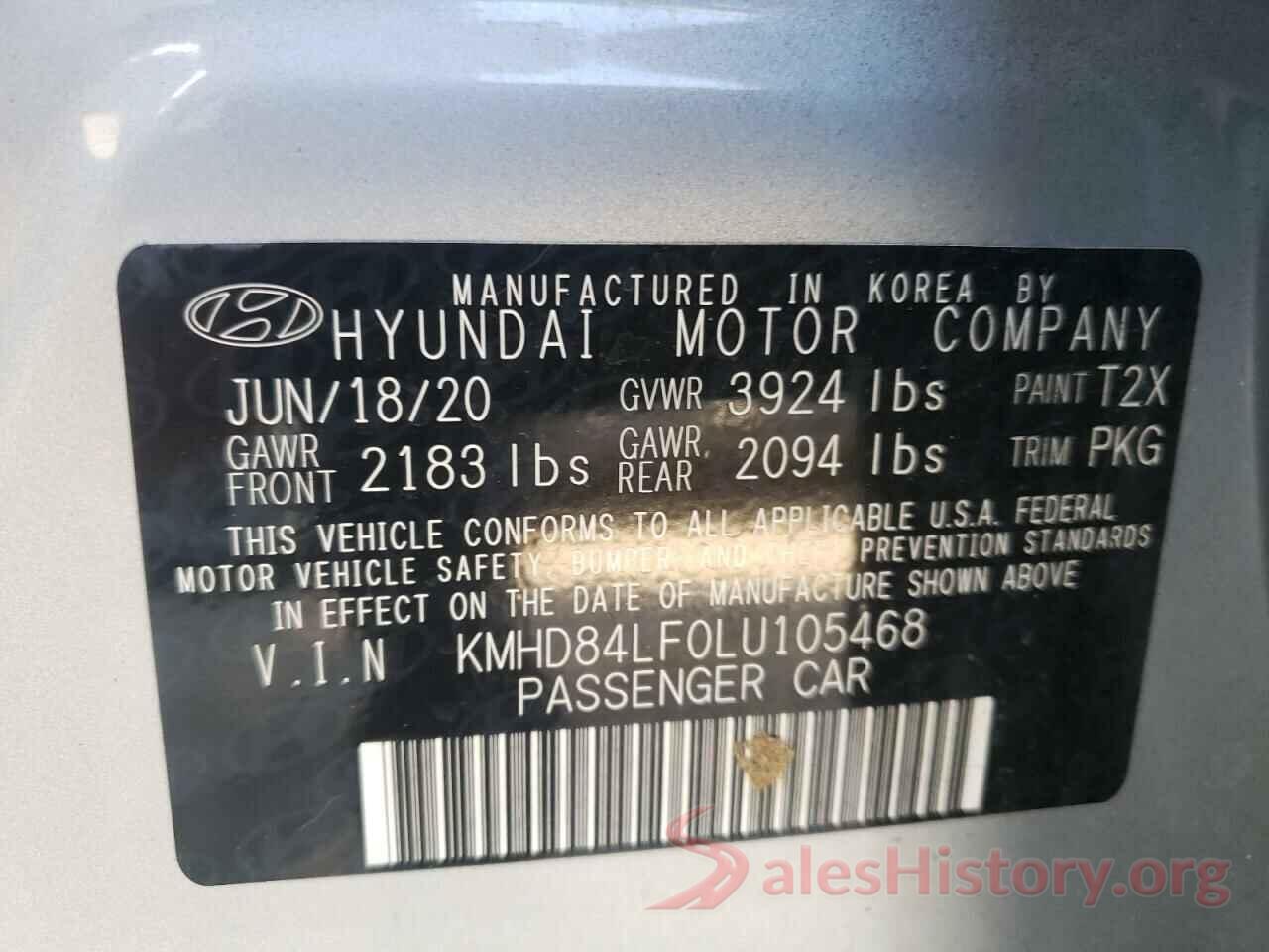 KMHD84LF0LU105468 2020 HYUNDAI ELANTRA