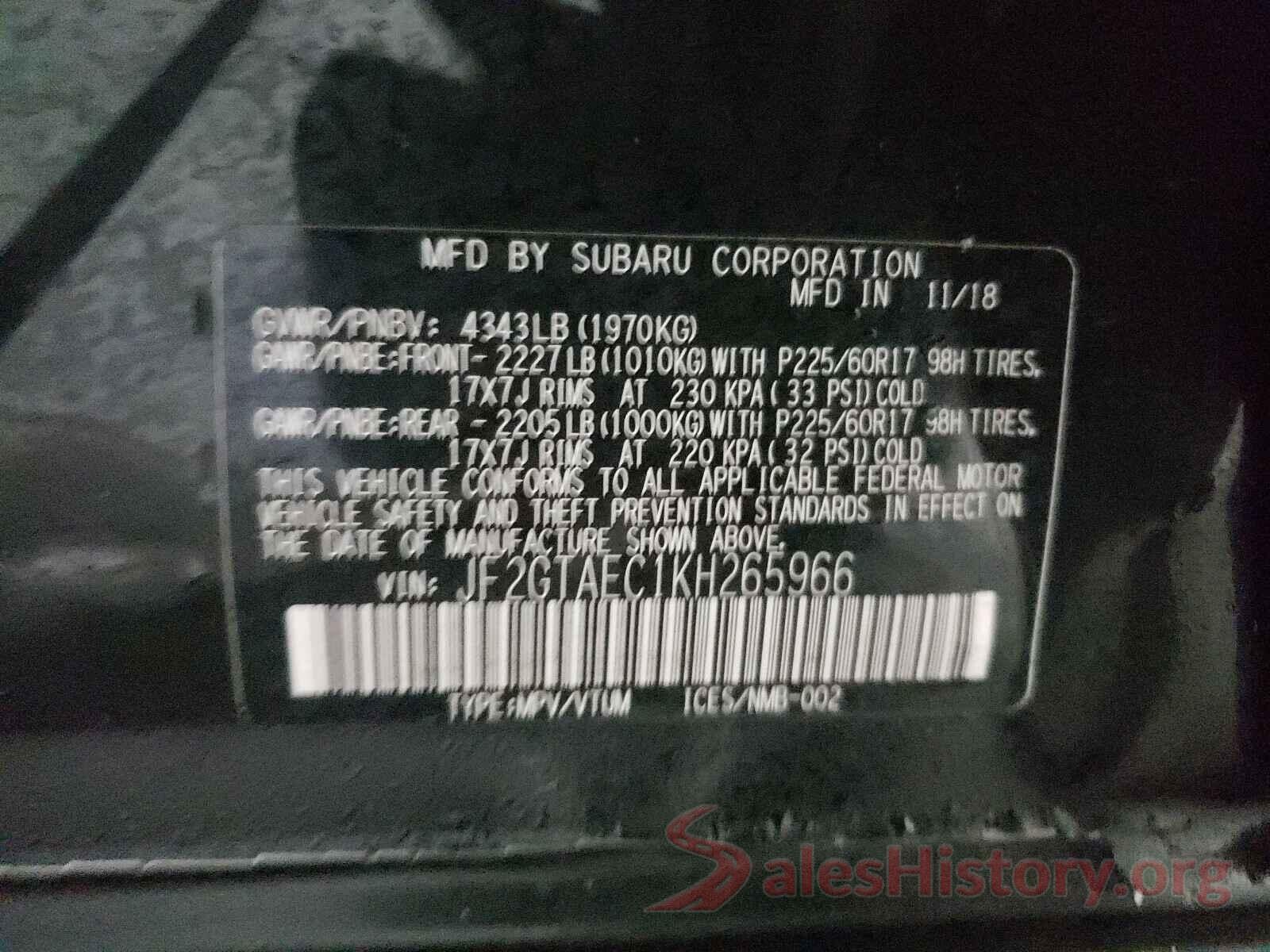 JF2GTAEC1KH265966 2019 SUBARU CROSSTREK