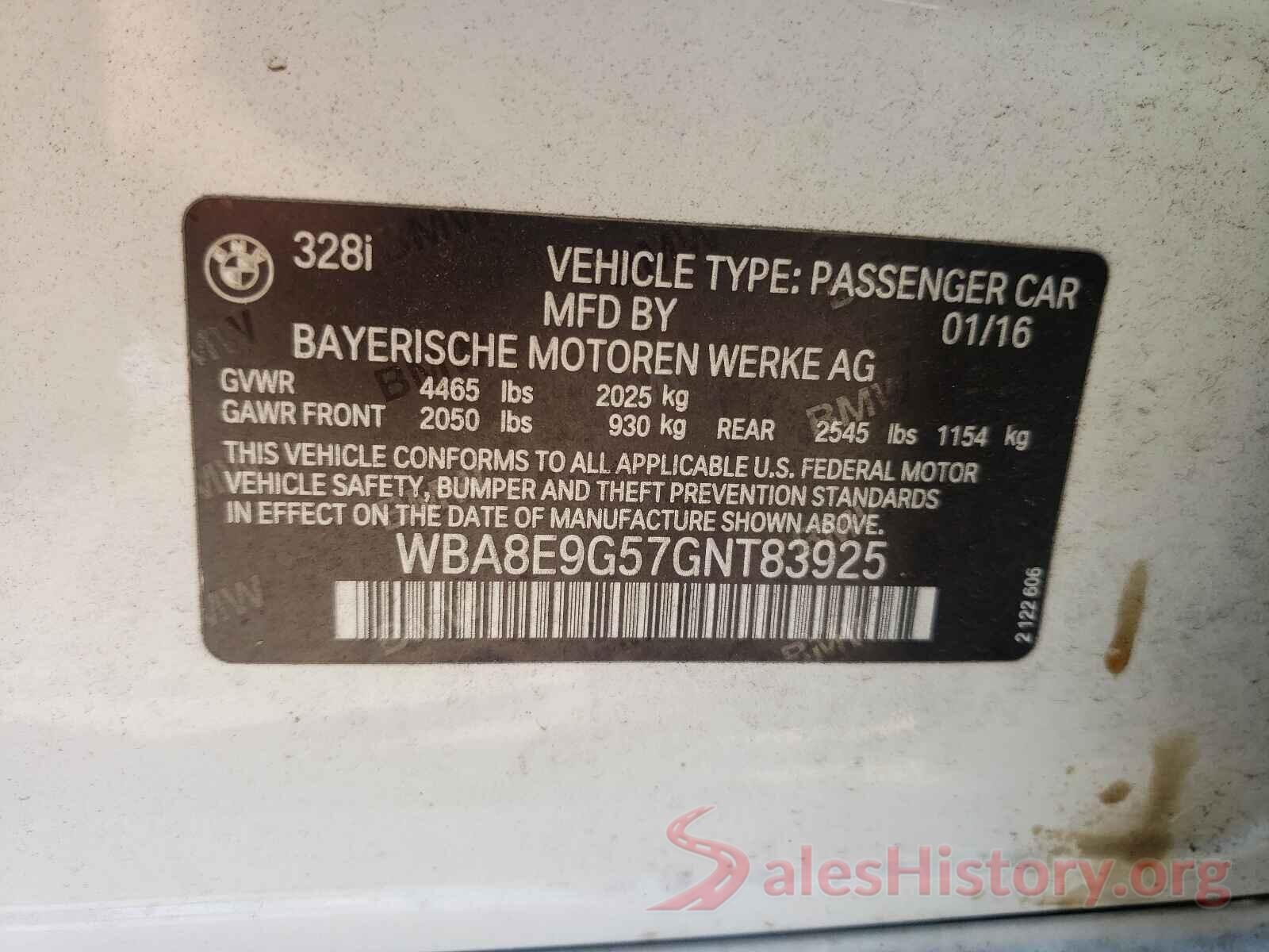 WBA8E9G57GNT83925 2016 BMW 3 SERIES