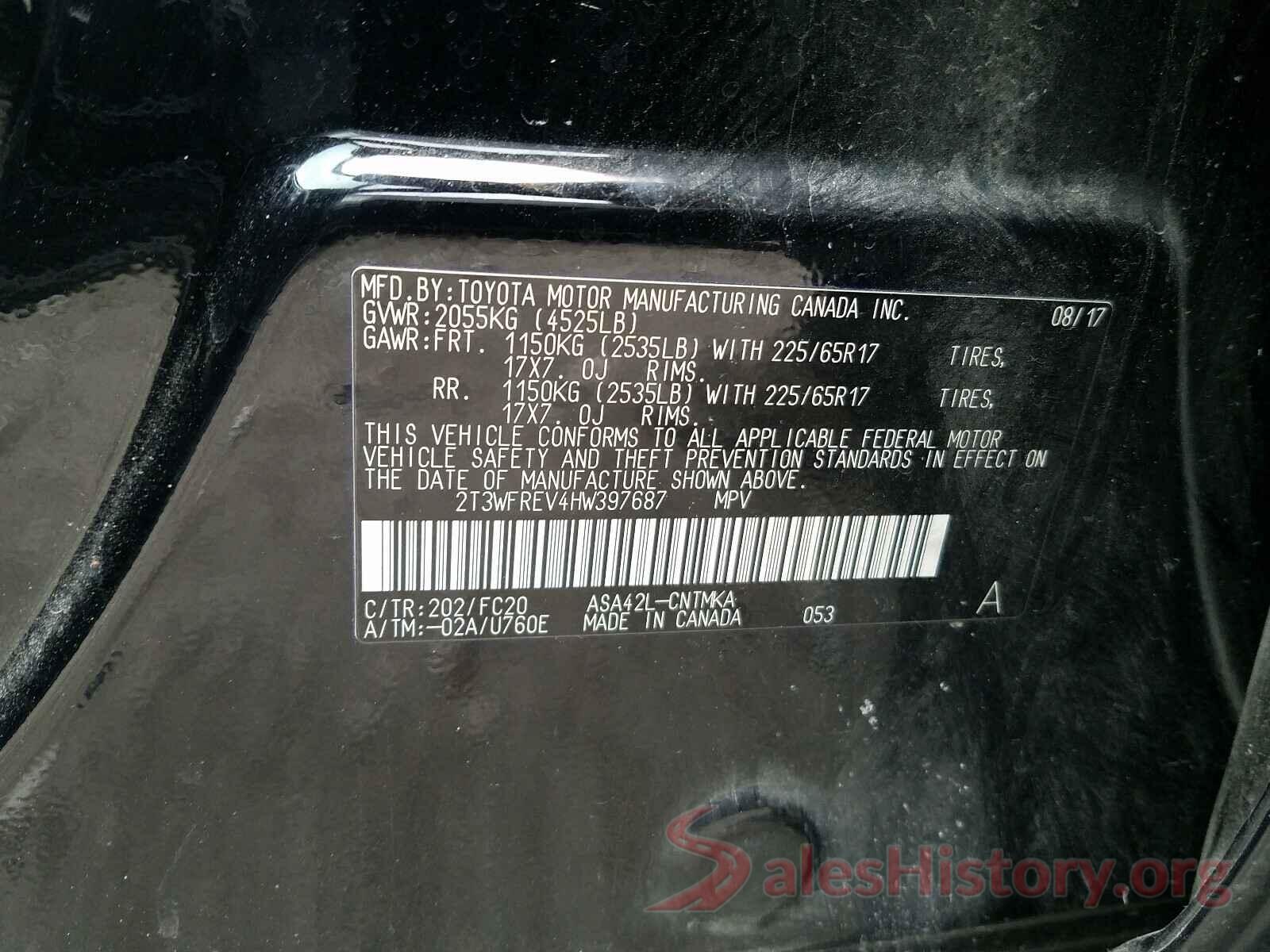 2T3WFREV4HW397687 2017 TOYOTA RAV4