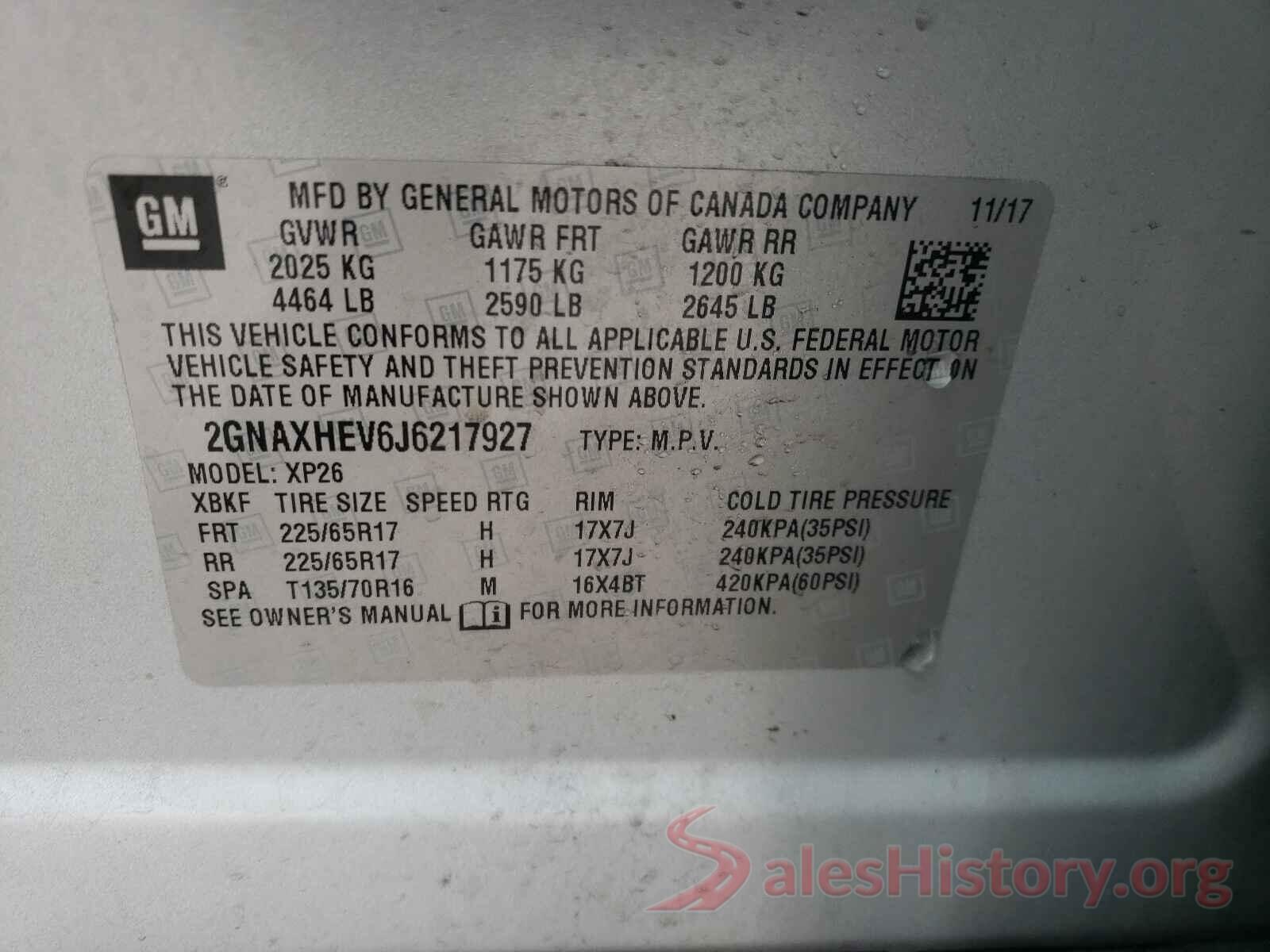 2GNAXHEV6J6217927 2018 CHEVROLET EQUINOX